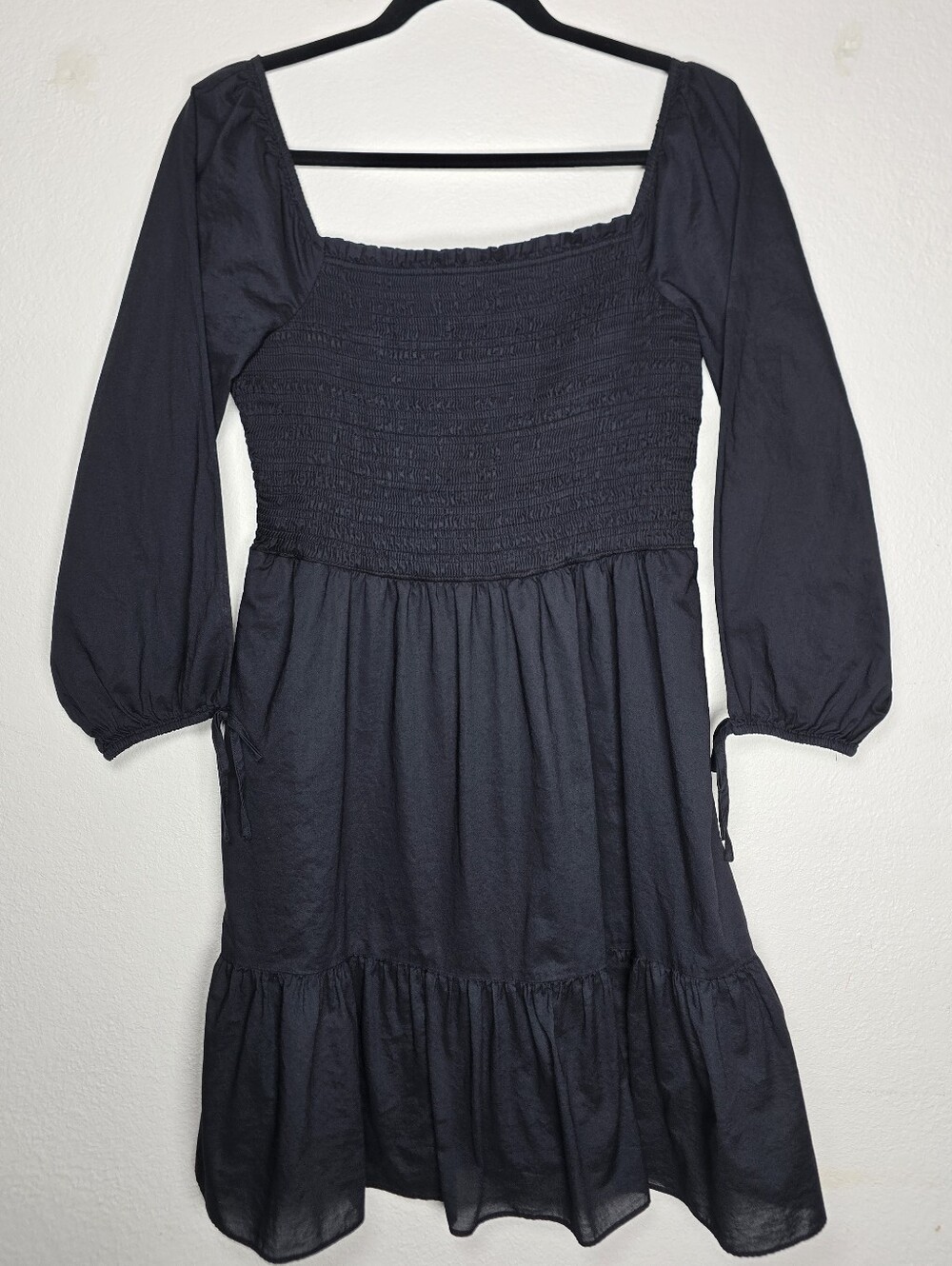 LC Lauren Conrad Black Smocked Long Sleeve Ruffle Tiered Mini Dress Size M